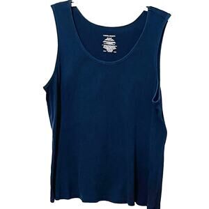 LAURA SCOTT SCOOP NECK TANK TOP, WOMENS, 20-22W, NAVY BLUE, SLEEVELESS